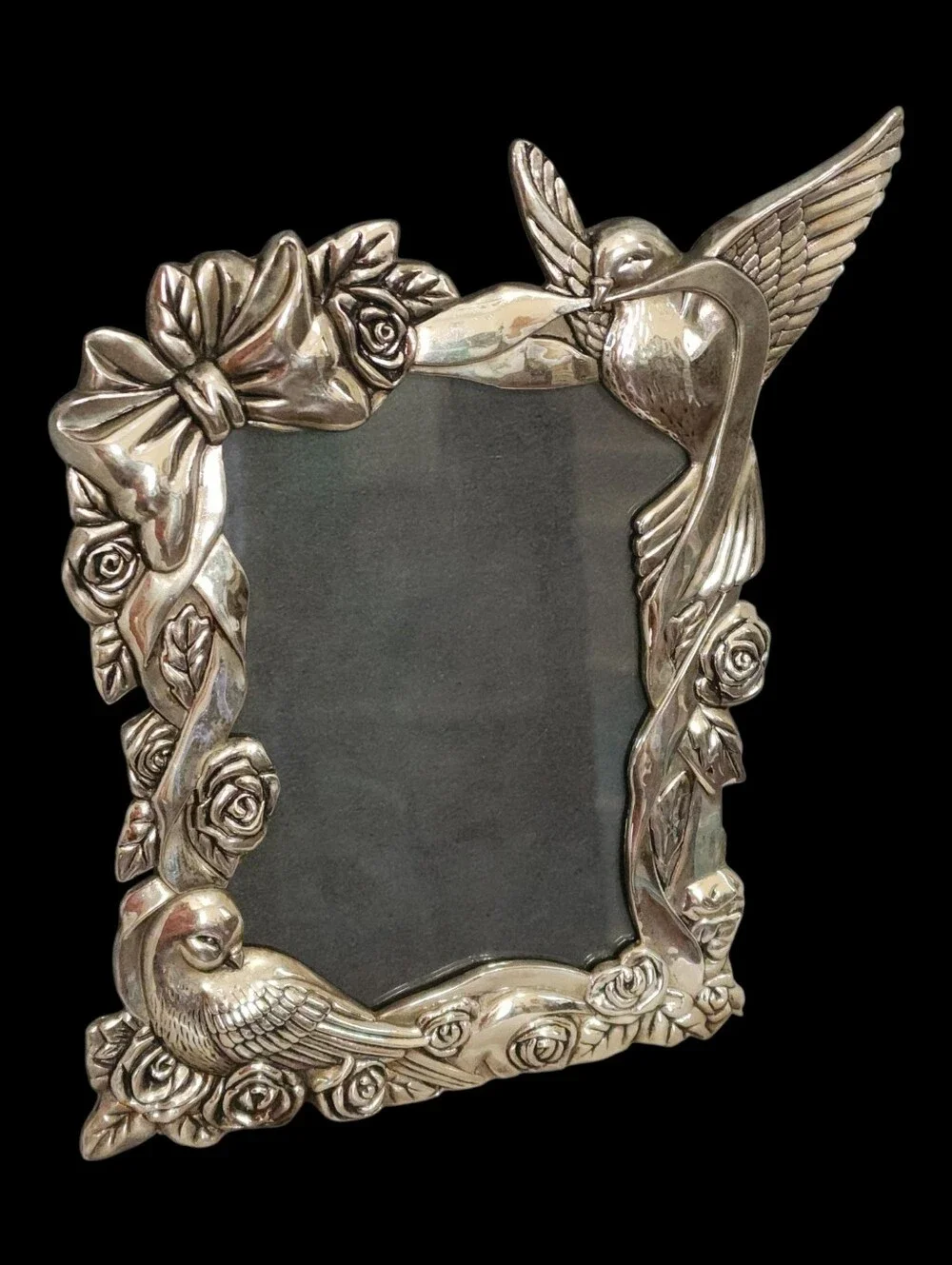 Vtg Internatl Silver Co. - Metal Bird/Rose Picture Frame - insert: 4 1/2 x 6 1/2